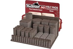 Yelanon Felt Furniture Pads 343 Pcs Furniture Pads Self Adhesive, Felt Chair Pads, Anti Scratch Floor Protectors for Furniture Feet Chair Legs, Furniture Felt Pads for Hardwoods Floors, Brown