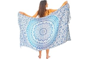 MANDALA LIFE ART Pareo Femme Plage Grande Taille Avec Des Franges Bikini Couvrir Boheme Orientale Xxl Longue Robe Jupe Tapisserie Foulard Écharpe Rayone/Cotcoton Hoome Sarong 180X110Cm
