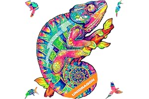 UNIDRAGON Puzzle Drewniane Kameleon opalizujący– 107 Elementów, Wood Craft, Nieregularne Kształty, Układanka, dla Dorosłych i Dzieci