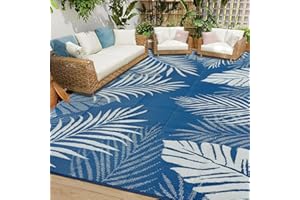 Cekene Outdoor Rugs for Garden Waterproof 245x305cm Reversible Plastic Garden Rug UV Resistant Outdoor Area Floor Mat for Outside BBQ Deck Balcony Porch Grass Blue