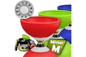 Mister M | Diabolo juggling set | Red diabolo with triple bearing axle | Collapsible aluminum sticks | With replacement string and tin can gift box | Incl. app and video tutorials.