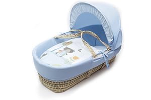 ELEGANT BABY Beary Nice Blue Moses Basket Bedding Set Dressing Cover and Hood Only with Padded Liner (Basket & Fittings not Included)