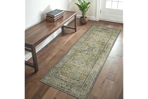 GENIMO Runner Rug 80x300cm–Washable Extra Long Non-Slip Carpet for Hallway,Entryway,Bedroom & Kitchen,Soft Short Pile Durable Mat–Olive Green