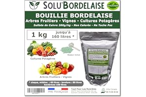 TOUT POUR LES NUISIBLES Solu'Bordelaise - 1 kg - Bouillie Bordelaise Non Colorée - Fongicide Polyvalent Sulfate de Cuivre - Protection Arbres Fruitiers, Cultures Potagères, Vignes - Utilisable en Agriculture Biologique