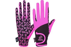 AF EQUESTRIAN AFE - Guantes de equitación para mujer, piel sintética, color negro, tela elástica, palma de silicona impresa