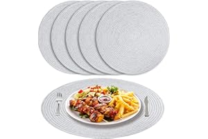 NAKIHOUSE Platzsets Rund Silber Geflochten Tischsets 6er Set Hitzebeständigem Tisch Tischsets Waschbar für Küche Abendessen 38cm