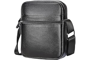 Leathario Sac à Bandoulière en Cuir Véritable pour Hommes Sac Pochettes décontractées pour les Voyages d'affaires Shopping Usage Quotidien Grande Capacité À la Mode Noir