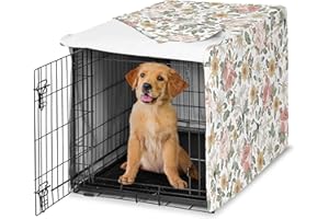 Sweet Jojo Designs Vintage Floral Boho Girl Dog Crate Cover – Kennel Covers for 36 Inch Pet Cage Medium - Blush Pink Yellow and Green Bohemian Shabby Chic Rose Flower Farmhouse White