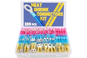 haisstronica 280PCS connettori termorestringenti di grado marino - Kit connettori elettrici in rame rosso stagnato, giunto a forcella ad anello isolato a crimpare (3 colori/21 dimensioni)
