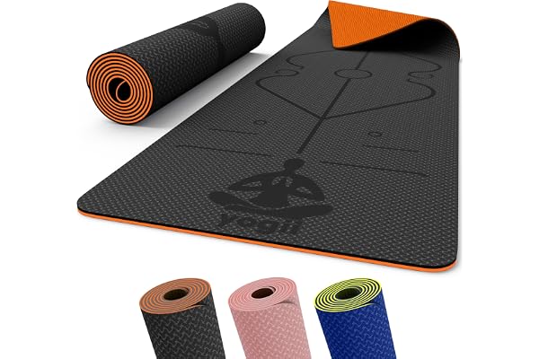 Yogii yogamatta – halkfri 6 mm tjock TPE och resevänlig yogamatta – perfekt för hem- och gymträning fitness och pilates – med laserjusteringsguider för män och kvinnor