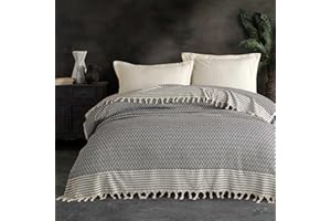 ‎ELART Elart Tagesdecke - Kuscheldecke 200 cm x 235 cm - Pique Decke - Baumwolle Couchdecke - Überwurf für Bett & Sofa - Wendedecke - Edle & zarte Bettdecke - Sommerdecke - Wohndecke (Anthrazit)