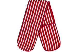 MOLLY MALOU Butcher Stripe Double Oven Gloves Quilted Heavy Duty Cooking Potholder Heat Resistant Mitt 18x90cm (Red)