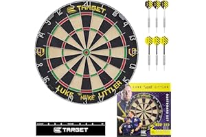Target Darts Luke Littler Dartboard Set | Player Edition ‘The Nuke’ Dart Board Set with 2 Sets of Steel Tip Darts, Competition Standard Throw Line | Professional Dart Setup & Accessories