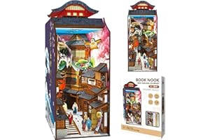 Malau - Book Nook Puzzle 3D en bois Exceptionnel Design avec Lumière Kit Maison Miniature à Construire Monter soi-même DIY Diorama Bibliothèque Bureau placer entre Livres (Edo Sakura Journey)