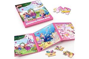 SYNARRY Unicorn Mermaid Princess Magnetic Puzzles for 3 4 5 Year Olds Girls, 3 4 5 Year Old Girl Toys Gifts, Aeroplane Travel Activities for Kids Toddlers, Birthday Presents for Children (20 Pieces)