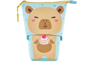 ACANICA Federmäppchen, 2-in-1 Standmäppchen, Teleskopisch Mäppchen, Federtasche Reißverschluss, Stifthalter, Schulmäppchen für Mädchen, Jungs, Teenager, Geschenke 7 8 9 10 11 12 Jahre-Capybara