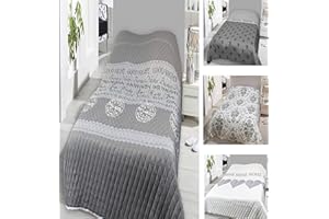 ‎LEONADO VICENTI Leonado Vicenti Bettüberwurf 140x210 oder 240x220 Tagesdecke Sofaüberwurf Allzweckdecke wattiert gesteppt, Größe Tagesdecken:140 x 210 cm, Farbe Tagesdecken:Grau Good Night