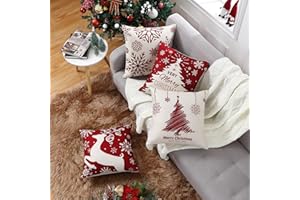 CAROMIO Świąteczne poszewki na poduszki, zestaw 4 szt., lniane poszewki na poduszki na Boże Narodzenie, czerwone poszewki na poduszki na sofę, samochód, dekoracje świąteczne, 45 x 45 cm