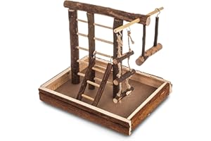 LIVIVO ® Natural Wooden Bird Playground Budgie Canary Ladder Swing Perch Pet Fun Small