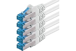 1CONN 5x 1,5 M - Câble réseau CAT-6a Câble Ethernet Lan Patch Connecteur RJ-45 SFTP 10GB/s - Pack de 5 Blanc