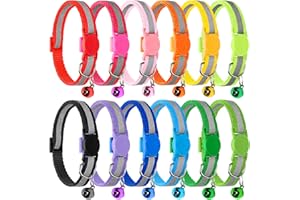 NEARASU 12 Pack Reflective Cat Collars With Bell, Safety Quick Release Breakaway Buckle Cat Collar, Adjustable Collar 19-32cm (7.5''-12.5'') For All Domestic Cats, Kitten, Pet, Male and Female