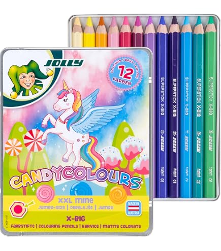 JOLLY Supersticks Kinderfest | matite colorate infrangibili per bambini | scatola pieghevole a dozzina | giallo neon