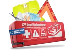 HELDENWERK Sac combiné de voiture (3 en 1) selon la norme actuelle 2023 DIN 13164:2022 (conforme à la StVO) – Avec triangle de signalisation, gilet de signalisation – Trousse de premiers secours pour