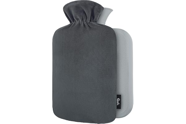 Bouillotte - avec housse en polaire douce de qualité supérieure - Gris foncé, 2 L - Coussin chauffant pour crampes menstruelles - Chauffe-pieds pour le lit