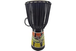 CIFFRE 40cm Profi Djembe Trommel Bongo Drum Buschtrommel Percussion Motiv Buntes Muster Gecko Bemalt - (Für Kinder ab 6 Jahren und Anfänger)