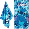 Disney Beach Towel for Kids, 100% Cotton Quick Dry Swimming Towel 70 x 140cm - Holiday Essentials (Blue Stitch)