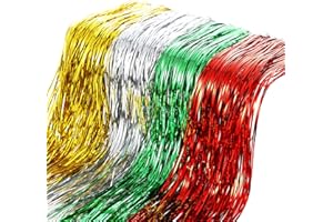 Threan 8000 Stücke Weihnachten Lametta Silber Lametta Weihnachten Eiszapfen für Baum-Lametta Eiszapfen für Weihnachtsbaum Strang Eiszapfen Rot Gold Grün Metallisch Eiszapfen Luftschlange