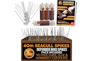 DEFENDER BIRD SPIKES Defender Seagull Spikes Pack | 40 m | Glue | Gull Control Guide | Various Size Packs