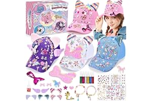 Aragallant Regalo Bambina 5 6 7 8 9 10 Anni, 4 PCS Kit Fai Da Te Cappellino da Baseball con Gemma Stickers e Braccialetti, DIY Berretto Baseball Idee Regali Ragazze Natale Compleanno di Nuovo a Scuola