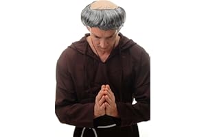 WIG ME UP- 68503-P103/68 Peluca Hombres Carnaval Viejo Monje Calvo tonsura Gris Abad época Medieval