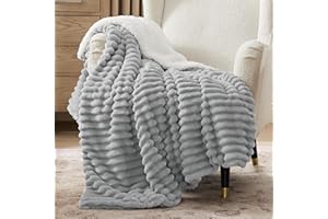 Bedsure Sherpa Fleece Throw Blanket - Fluffy Soft Cosy Winter Blankets, Thick Warm Throws for Bed Single Size, Grey, 130x150cm