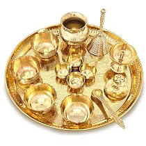 BENGALEN Brass Pooja Thali Set 12 Inch Pital Puja Thali with Plate ...