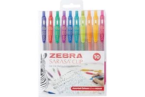Zebra Pen Sarasa Clip Coloured Pens, Medium Point Gel Pens For Adult Colouring, Smear-Proof Gel Pens For Writing, Reliable Retractable Pens For Kids & Adults, Pens 0.7mm 10 Pk Wallet -Rainbow