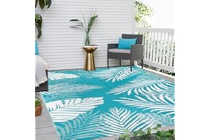 Cekene Outdoor Rugs for Patios Waterproof 150x245cm Portable Camping Mat Rug Lightweight Plastic Garden Rugs Large Floor Rug for Garden Decking Picnic Backyard RV Trailer Blue