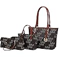 MKF Collection Tote Bag for Women, Shoulder Handbag & Wristlet Pouch Purse Top Handle Vegan Leather 4Pcs Set Pocketbook