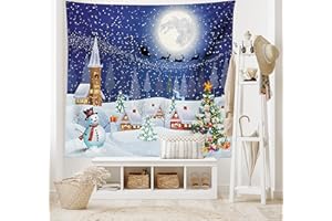 ABAKUHAUS Natale Arazzo, Paesaggio Invernale, Tessuto Parete Appeso Decorazione per Camera da Letto, Soggiorno, dormitorio, 230 x 140 cm, Bianco Blu