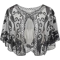 BABEYOND Jaren 20 retro sjaal voor dames, omslagdoeken voor avondjurk, bruiloft, feest, bruid, sjaal, Gatsby-kostuum, accessoires, Zwartgoud, One size