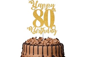 TOYVENTURES 1Pc Happy 80th Birthday Cake Topper Glitter Cheers to 80 Years Cake Topper 80 Fabulous Cake Decoration for Happy 80th Birthday Anniversary Party Cake Decorations Supplies Gold
