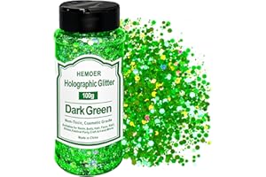 HEMOER Paillettes Olografiche Verde Scuro 100g - Glitter Grosso per Viso, Corpo, Occhi, Capelli, Unghie e Hobby Creativi