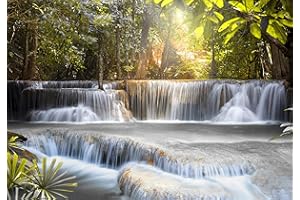 decomonkey - Papier Peint Intissé Cascade Chute d'eau 400x280 cm - Panoramique Image XXL Maison Chambre Déco Photo Murale Décorative Tenture Murale pour Appartement Décoration Salon