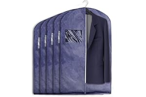 COVER IT Housse Vetements À Suspendre Bleu Marine 100x60x7cm - 5 Pièces - Housse Vetement Pour Costumes Avec Poche Au Dos - Housses De Vêtements - Anti Poussière - Housse De Vetement Penderie