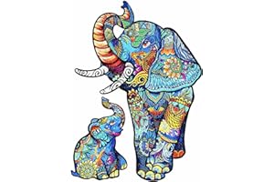 Blumuze Wooden Jigsaw Puzzles 164pcs, Elephant Family Wooden Puzzles for Adults, Unique Shaped Animal Wood Puzzles, Wooden Animal Puzzles for Adults Kids with Wood Gift Box,M-32.6 * 23.7cm