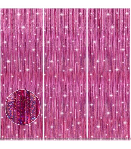 Tenda A Frange Metalliche Per Porte E Finestre – Luccicante Rosa – 3 Pezzi – Decorazione Feste
