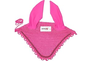 NASX SPORTS Diamante Crystal Horse Fly Hood Veil Ear Bonnet Flyveil Cotton Crochet Handmade Glitter (COB, Pink)