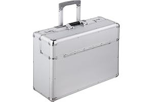 tectake 401232 XL Pilotenkoffer, Zwei Zahlenkombinationsschlösser, mit Rollen, Totalmaße 55x49x22cm, Silber