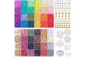 Tacobear Perlen zum Auffädeln, 11000 Stück 6mm Polymer Clay für Armbänder Selber Machen, 2 Boxen Ketten Selber Machen Set Bracelet Making Kit für Perlen Armbänder Selber Machen Erwachsene